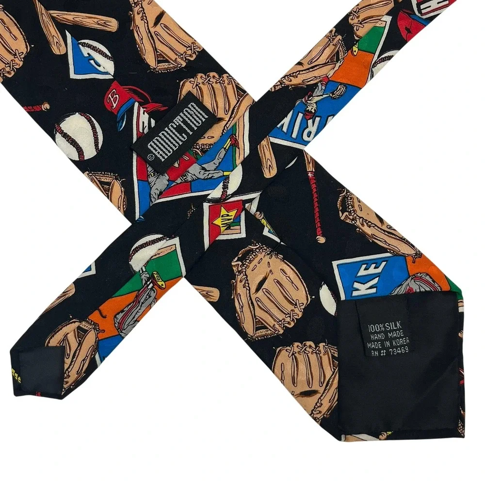 Addiction Baseball Card Silk Tie Mens OS Black Multi Vintage‎ Novelty Sports